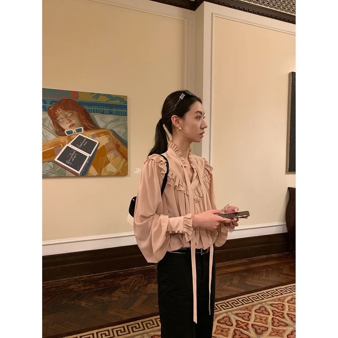 Gakee【柔雾花语】法式长袖雪纺衫早秋新款宽松通勤衬衣X36674GK53