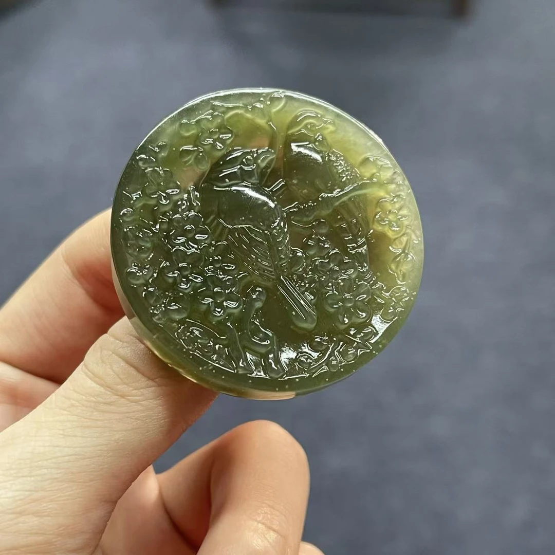 天然和田玉喜上眉梢吊坠挂件-02