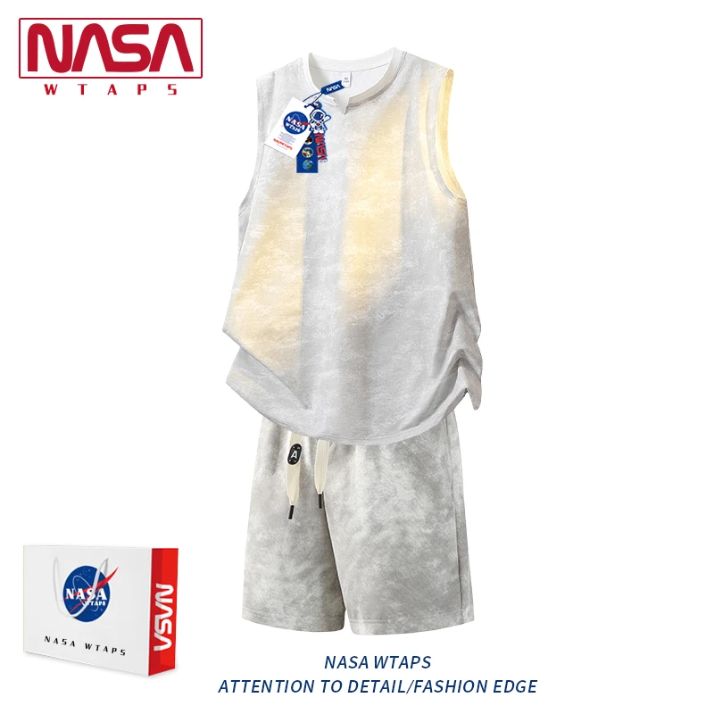 NASA WTAPS潮牌扎染背心套装男款夏季宽松运动两件套轻奢痞帅男装