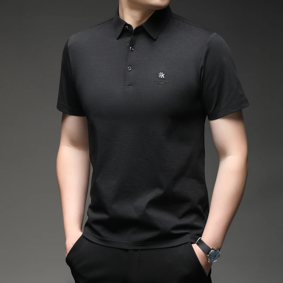 标准夏季常规款嵌花短袖Polo衫男士翻领宽松潮流休闲舒适抗皱