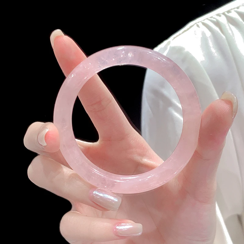 白昼集/天然粉水晶手镯玉镯小众百搭女款镯子白桃冻冰心粉送女友