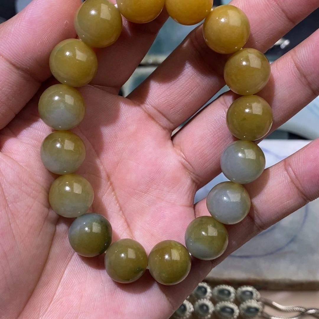 翡翠未镶嵌手串黄翡手串卡13+
