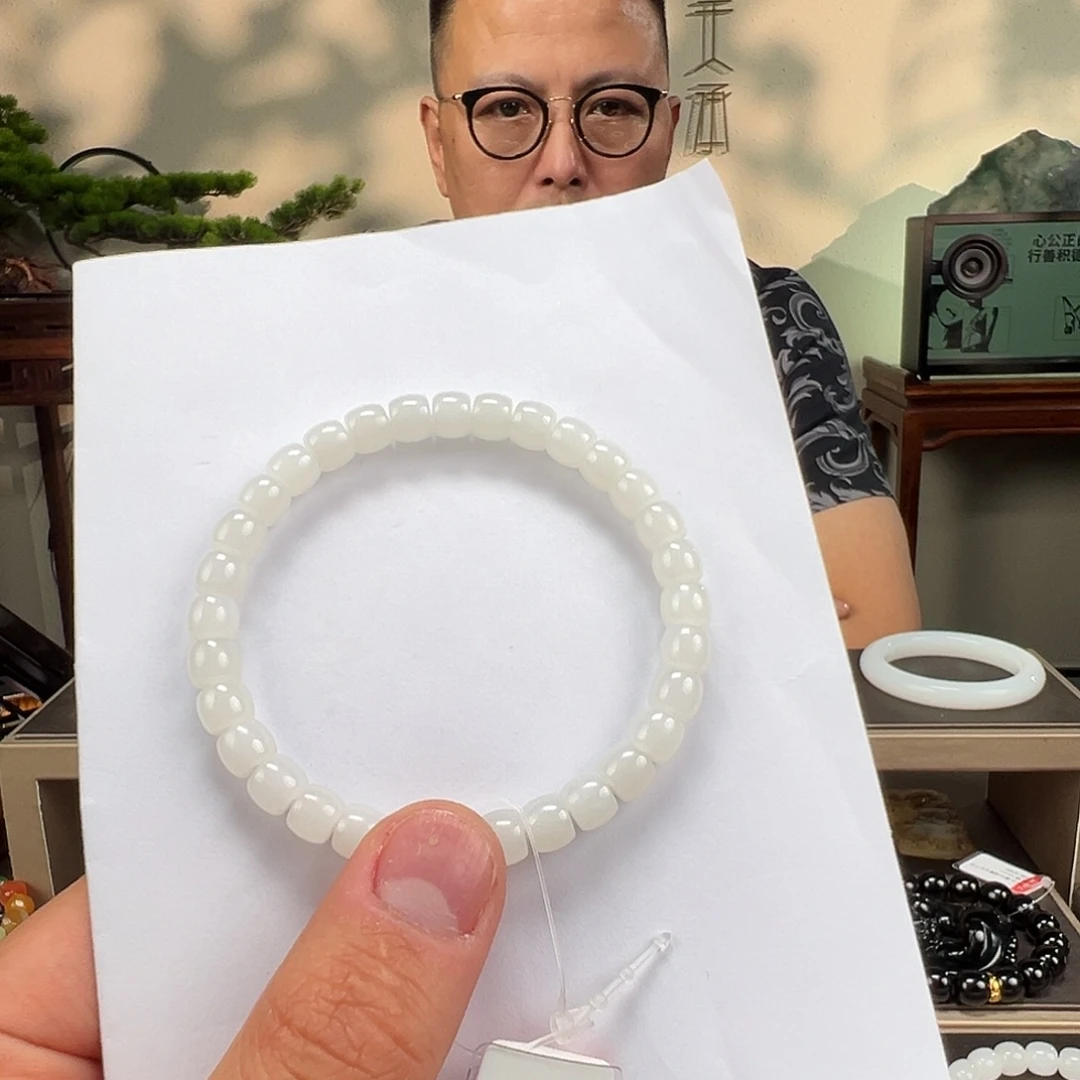 和田玉未镶嵌手链卡7mm白玉