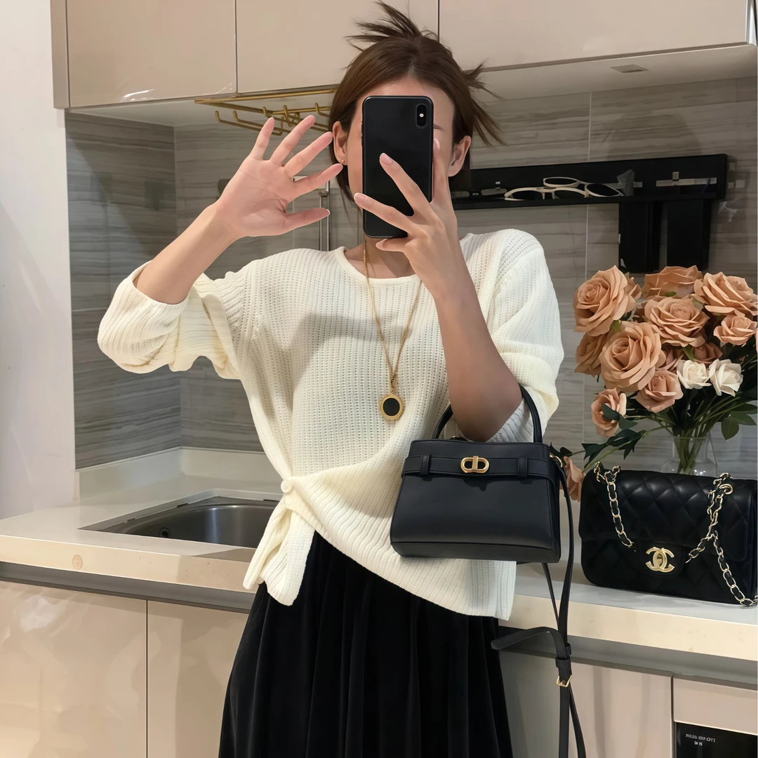 韩系设计感下摆提扣针织衫女秋季新款百搭简约休闲毛衣【源头工厂】