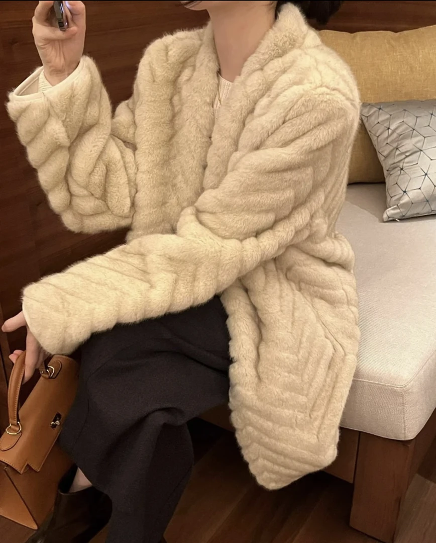 清仓no退no换长款人字纹环保毛高级感外套大衣