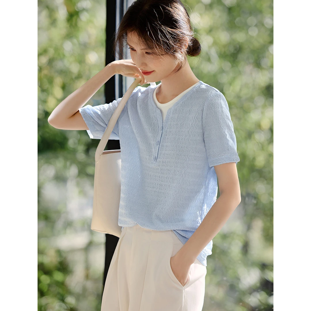 假两件短袖T恤女夏季2025新款气质显瘦小衫百搭时尚休闲薄款上衣