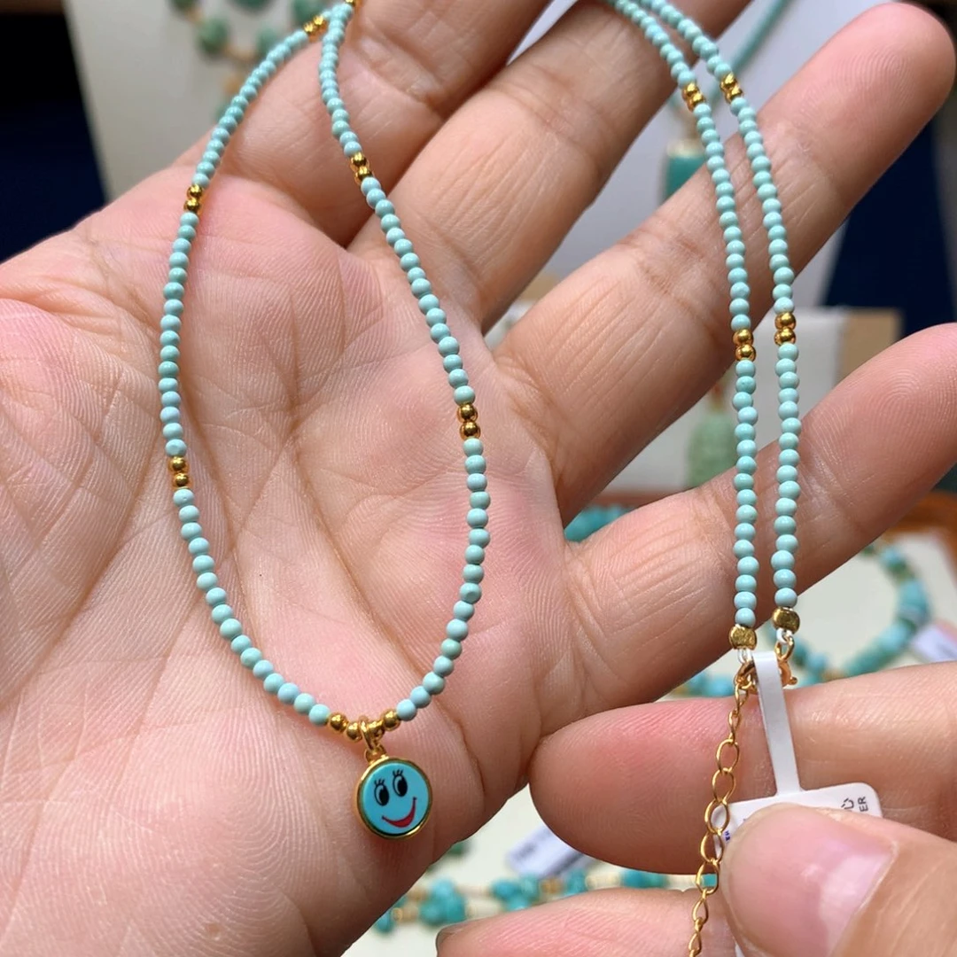 绿松石银S925镀金镶嵌锁骨