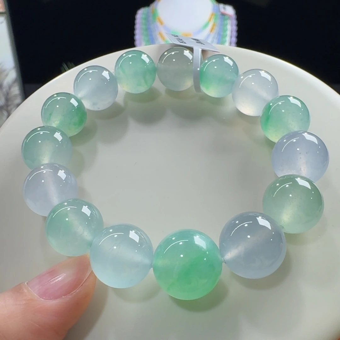 未镶嵌手链翡翠精品配色高冰马卡龙多宝单圈13-14.8mm