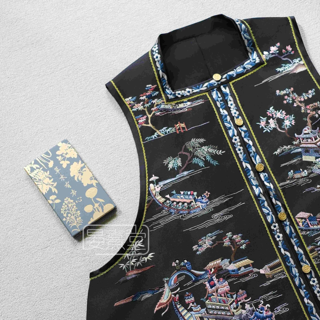 赛龙舟马甲丨晏熹堂手工刺绣时尚新中式复古对襟马甲