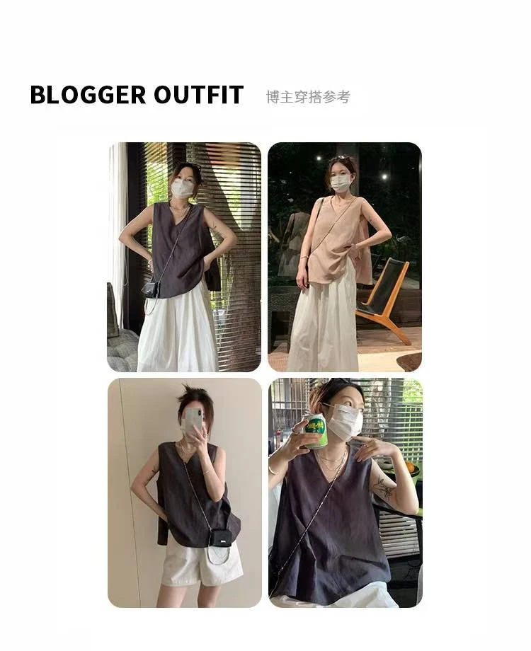 天丝亚麻背心 法式复古轻熟风气质显瘦