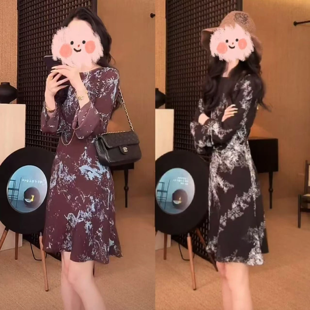 2025春夏新品极简约静奢浪漫风情晕染连衣裙