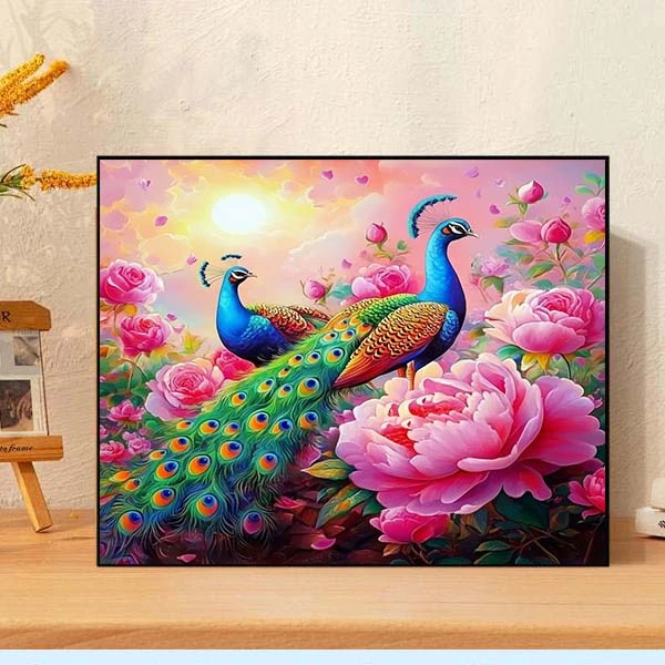 花丛孔雀钻石画手工diy自粘满钻新爆款中国风牡丹花客厅玄关装饰