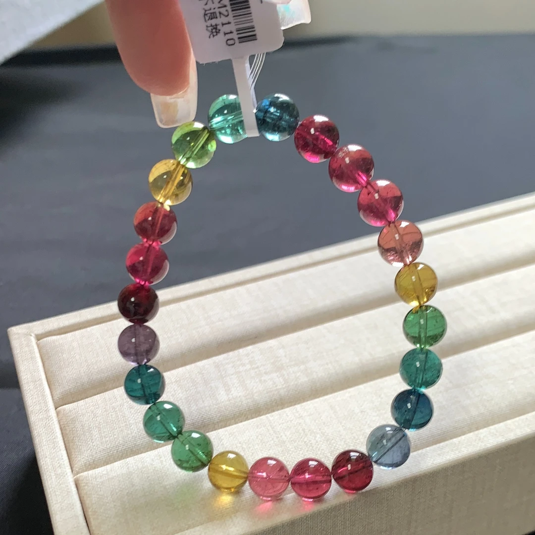 7.5收藏色标天然巴西碧玺彩虹单圈手串2110