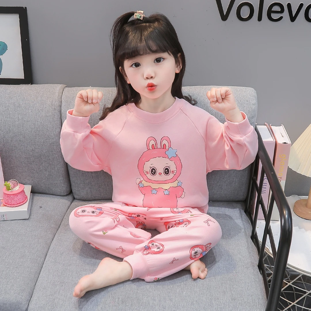 女童睡衣春秋全棉a类2025新款女孩宝宝长袖套装儿童拉布布家居服