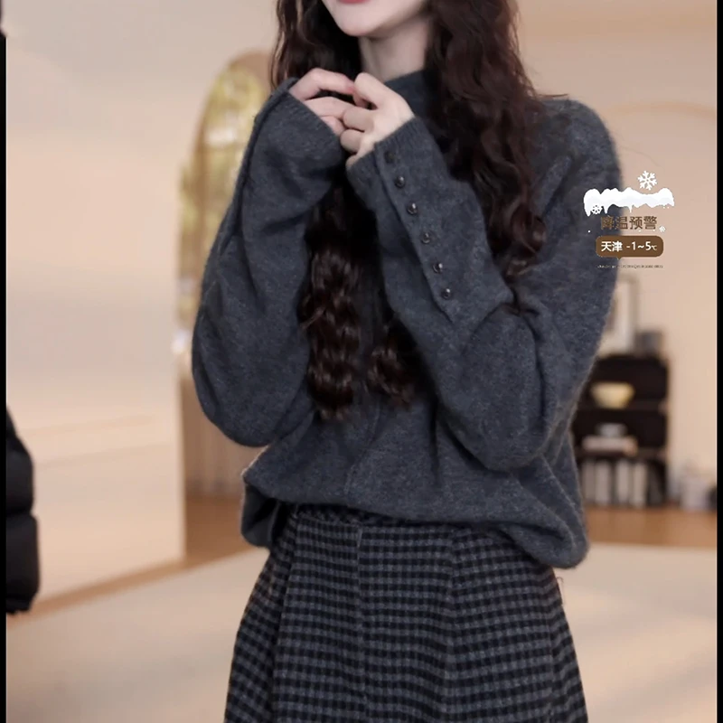 秋冬新款设计感慵懒风针织衫上衣半高领长袖打底衫LK2508316