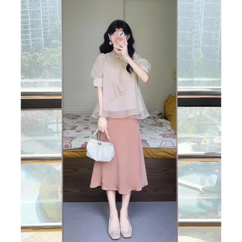 大码女装法式宽松上衣2025夏季新款洋气小众小香风显瘦半身裙潮