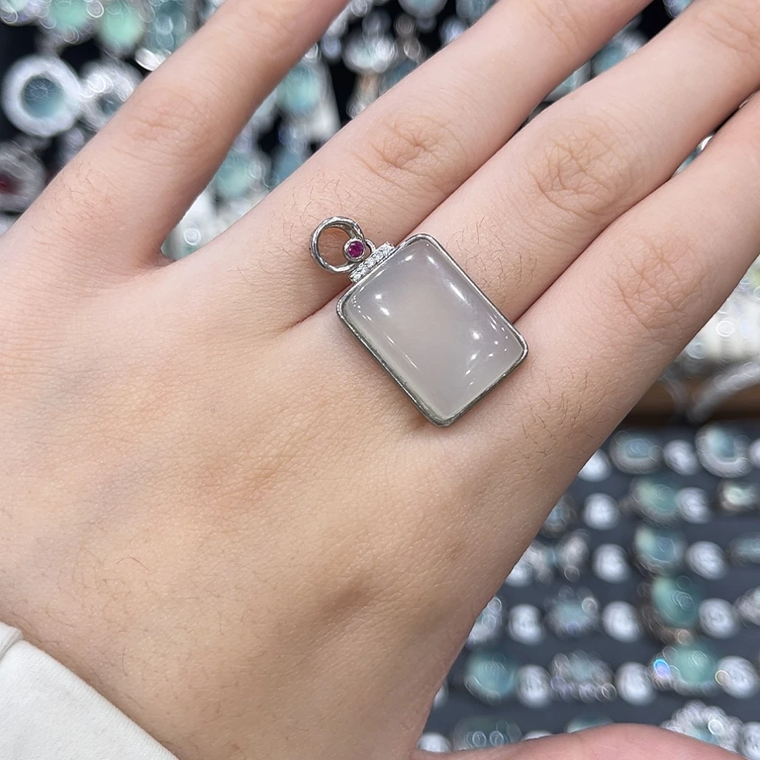 岫玉银S925镶嵌吊坠(不含链)