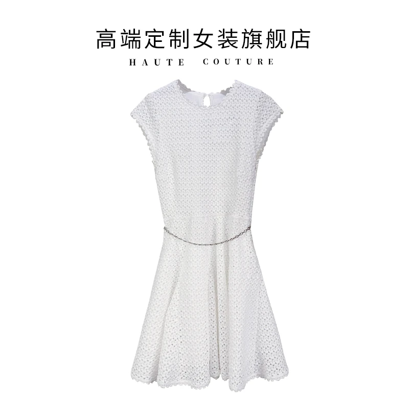 【筱翊定制】春夏勾花镂空针织连衣裙可拆卸腰链收腰针织连衣裙