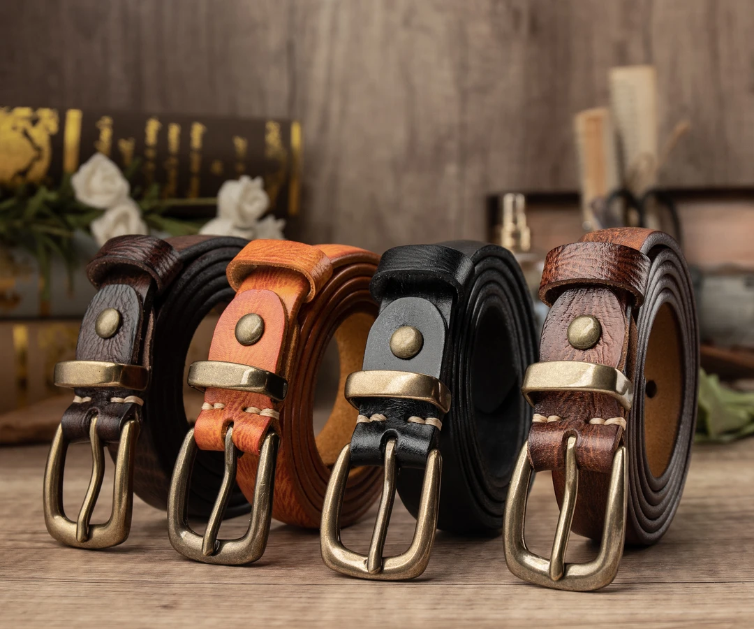 2.3CM宽铜扣真牛皮皮带女士休闲百搭头层牛皮复古潮流时尚腰带