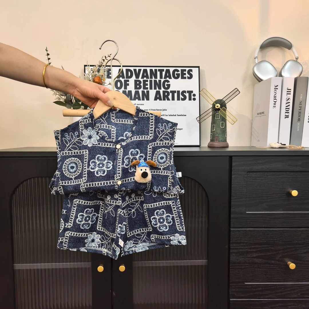 【爆款套装】夏季新款儿童套装韩版男童时尚透气短袖宝宝无袖两件套