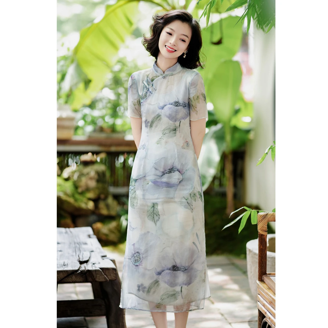 西子/【镜花水月】重磅桑蚕丝立领斜襟端庄典雅气质旗袍/QPZY214