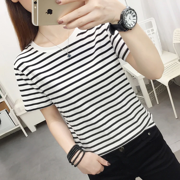 条纹短袖T恤女装2025年夏季新款宽松大码遮肚子上衣半袖中年妈妈
