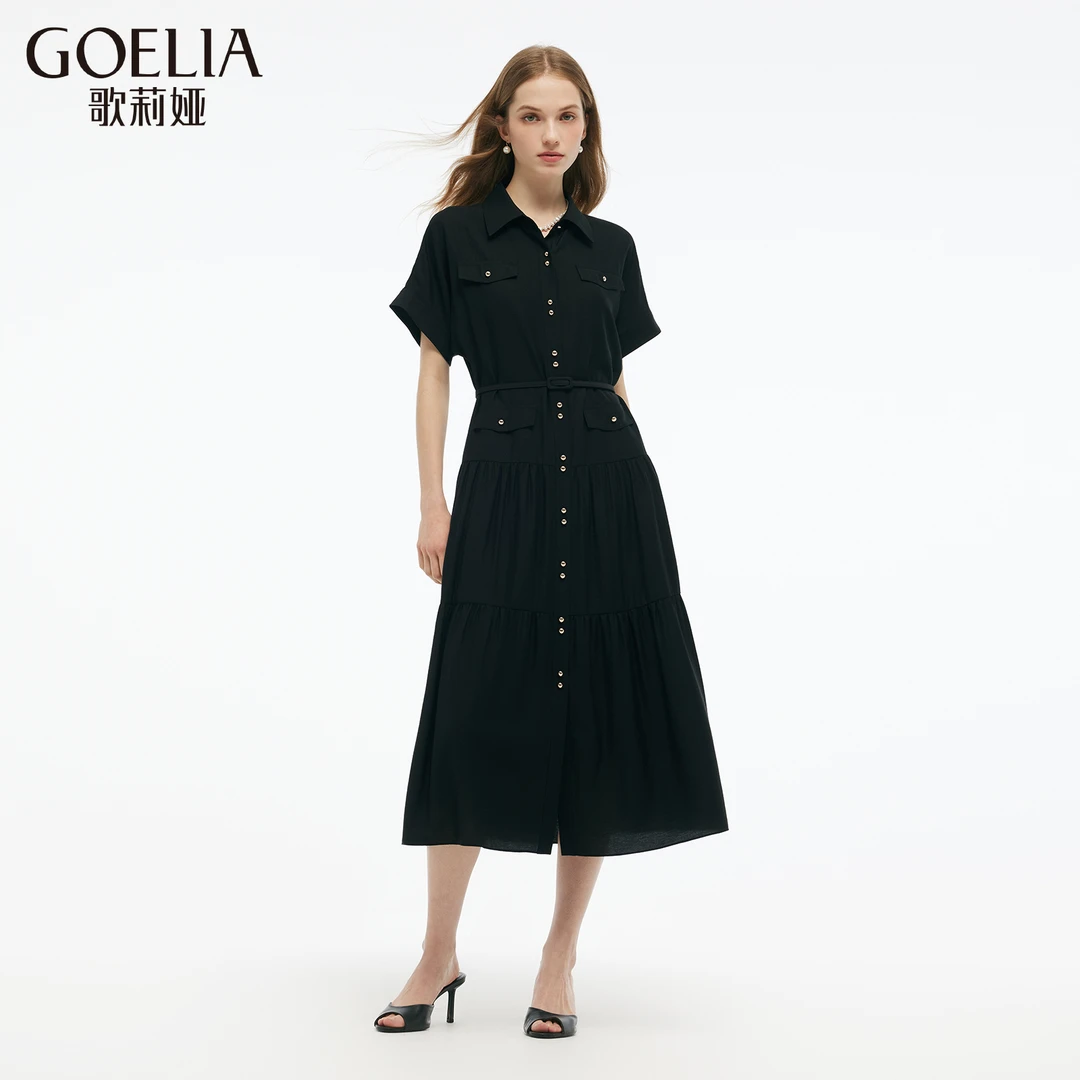 【福利款】歌莉娅夏季二醋酸连袖衬衫连衣裙长款1E5R4K770