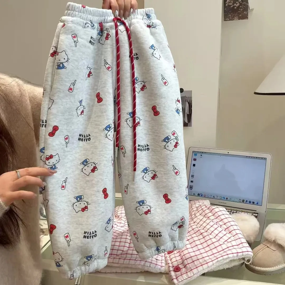女童冬装韩版保暖卫裤女宝宝冬季KT猫印花加厚束脚裤子儿童装0135