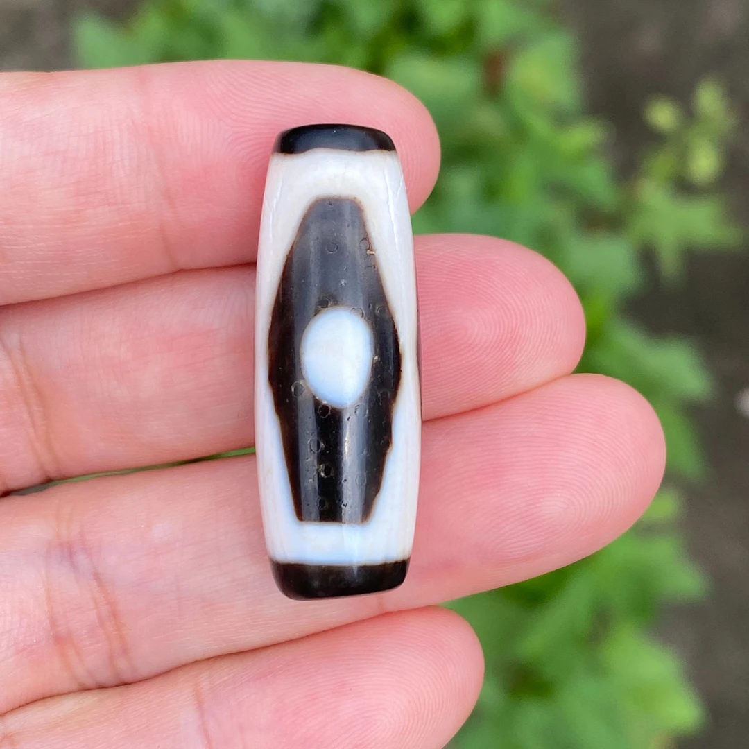 【配证书】黑白分明颗粒朱砂三眼珠文玩配件单珠 尺寸33.9*12mm左右