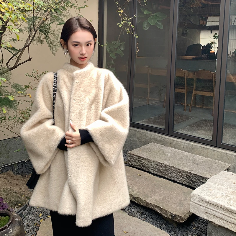 【酿雪】RARE ME 老钱高级感复古优雅小立领环保皮草毛毛外套