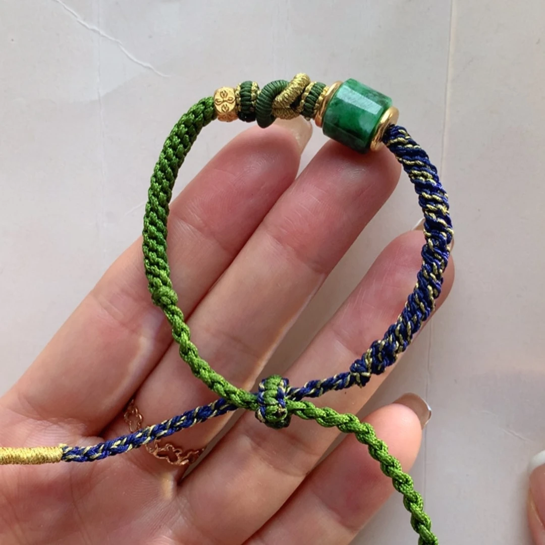 【闪购商品】翡翠手链银S925镀金镶嵌翡翠手链