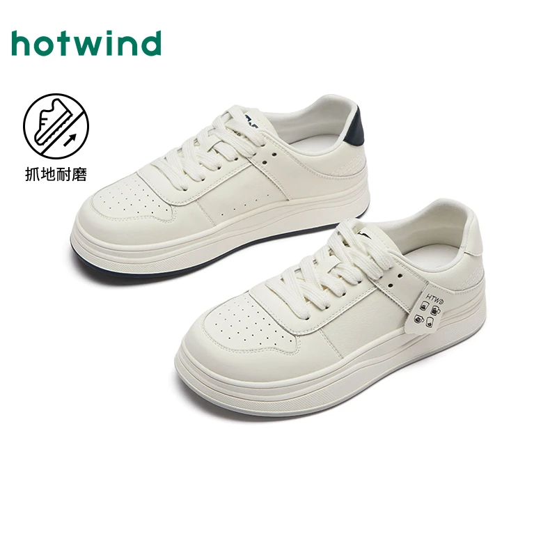 热风休闲板鞋2025年春季新款真皮圆头软底韩版小白鞋女H14W25141