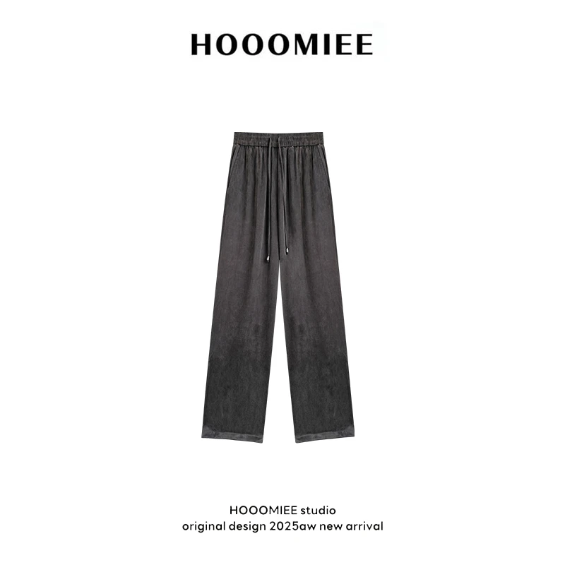 Hooomiee轻薄舒适宽松高腰抽绳设计直筒女士休闲裤9931