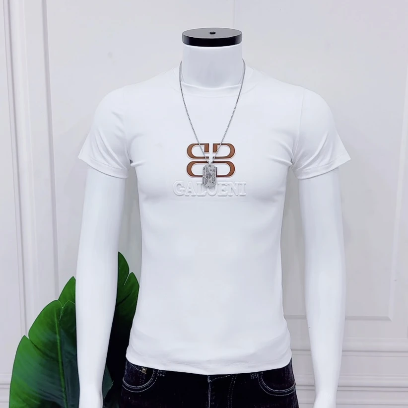 夏季白色打底衫圆领半袖男装印花T恤常规百搭短袖休闲修身百搭潮.