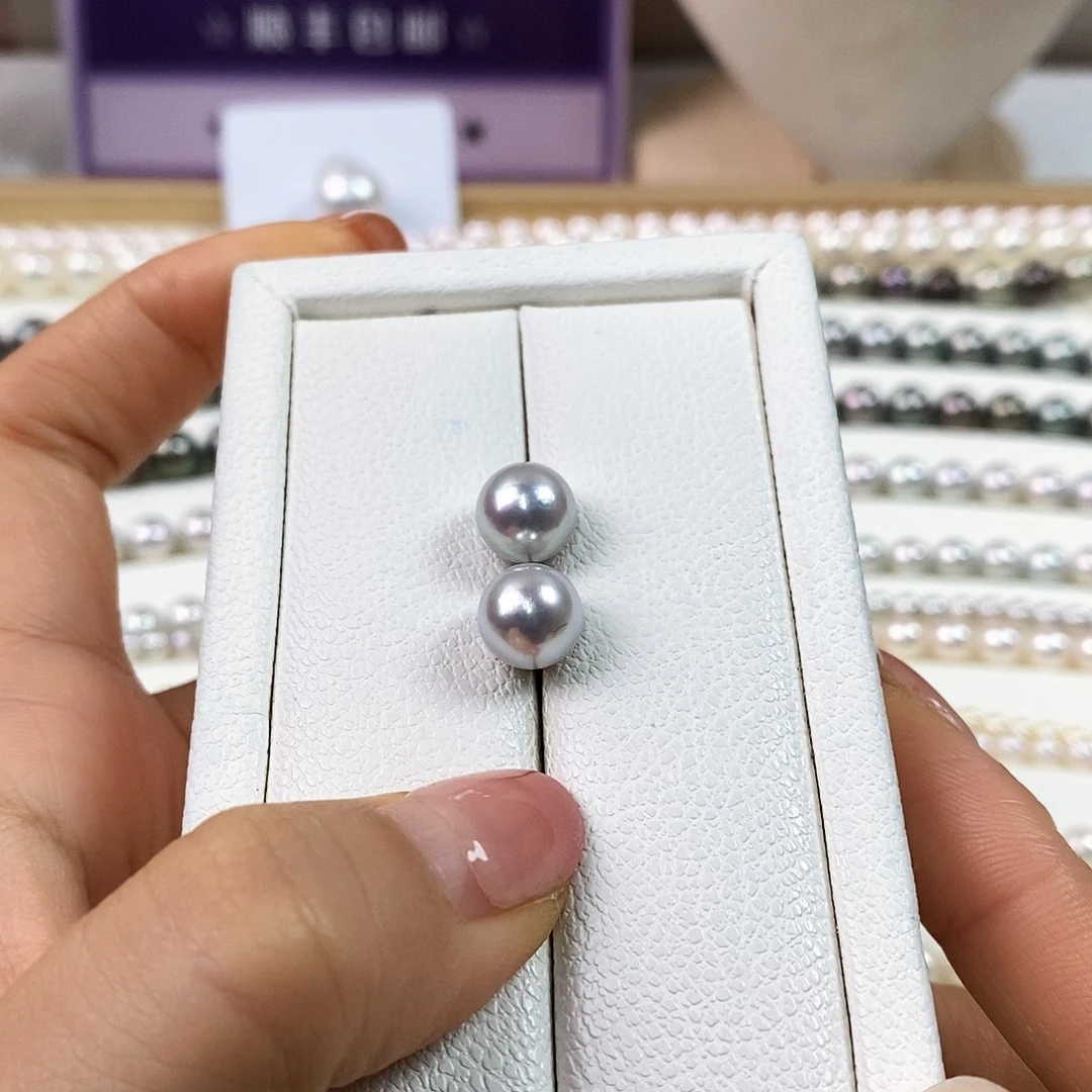 耳饰18K金镶嵌海水珍珠8.5-9m真多麻海水珍珠耳钉（无调色）