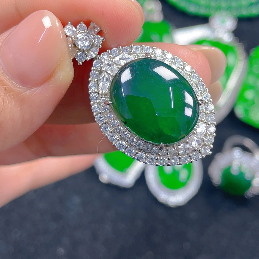 翡翠吊坠(不含链)银S925镶嵌渡*