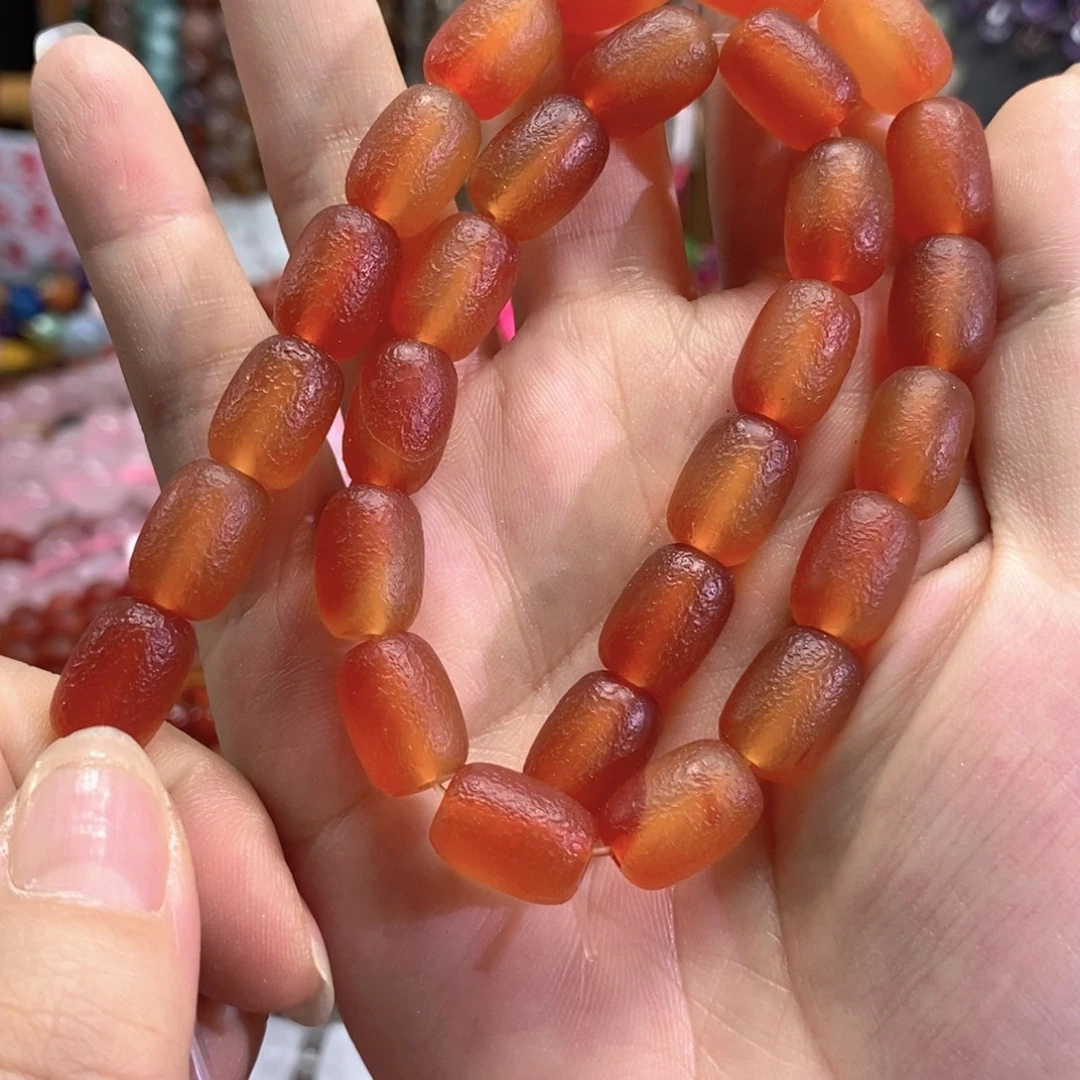 未镶嵌玛瑙/玉髓珠宝半成品橘皮桶珠一条卡10*14mm