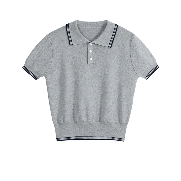 夏季新款莱赛尔Polo领短袖针织衫女小众洋气收腰显瘦正肩上衣薄款