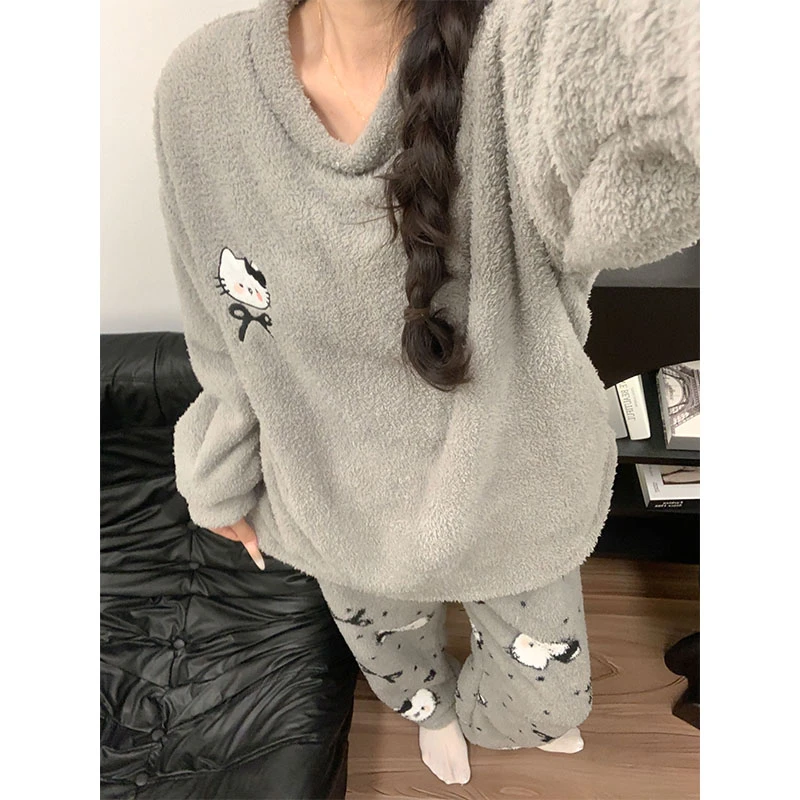 秋冬季爆款韩版珊瑚绒睡衣女款2025新款加绒加厚法兰绒家居服套装