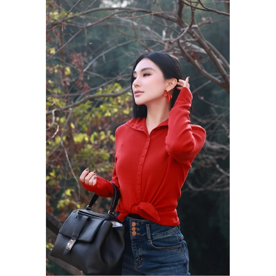 SARA【妙妙精选】多扣多色秋冬时尚百搭针织羊毛上衣0936