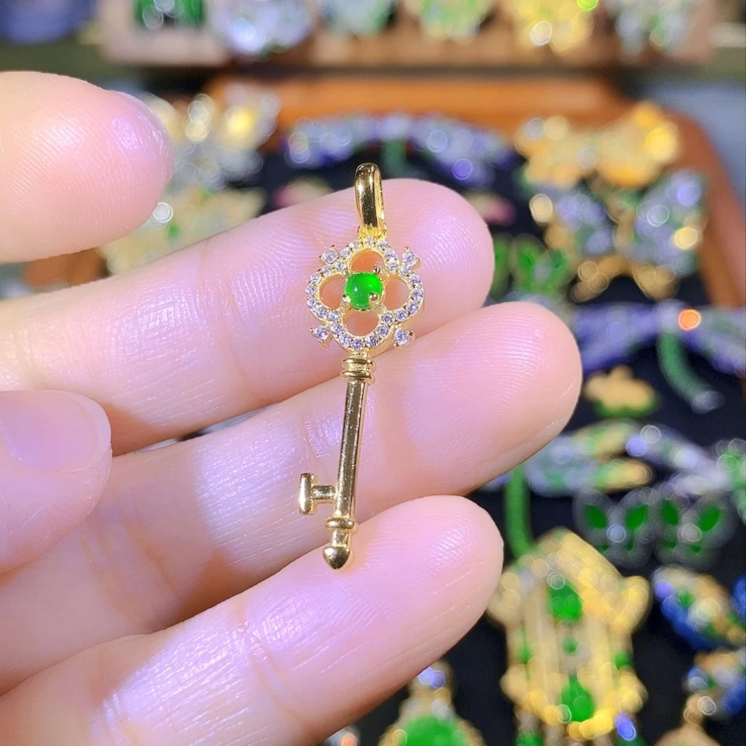 吊坠(不含链)银S925镶嵌翡翠