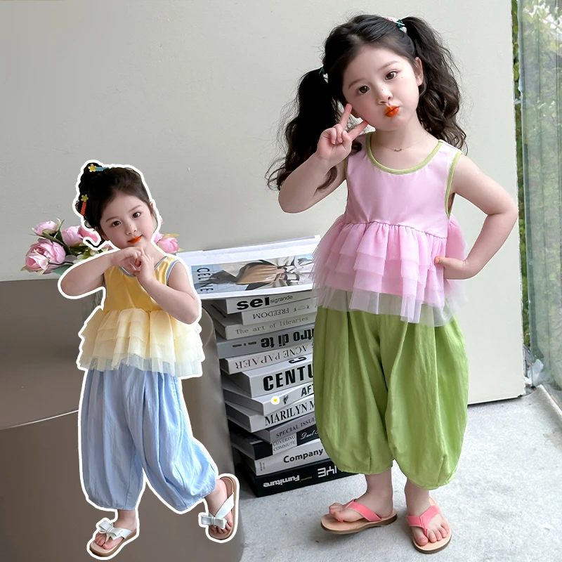 女童网纱背心套装2025新款儿童夏装韩版洋气女宝宝夏季时髦两件套