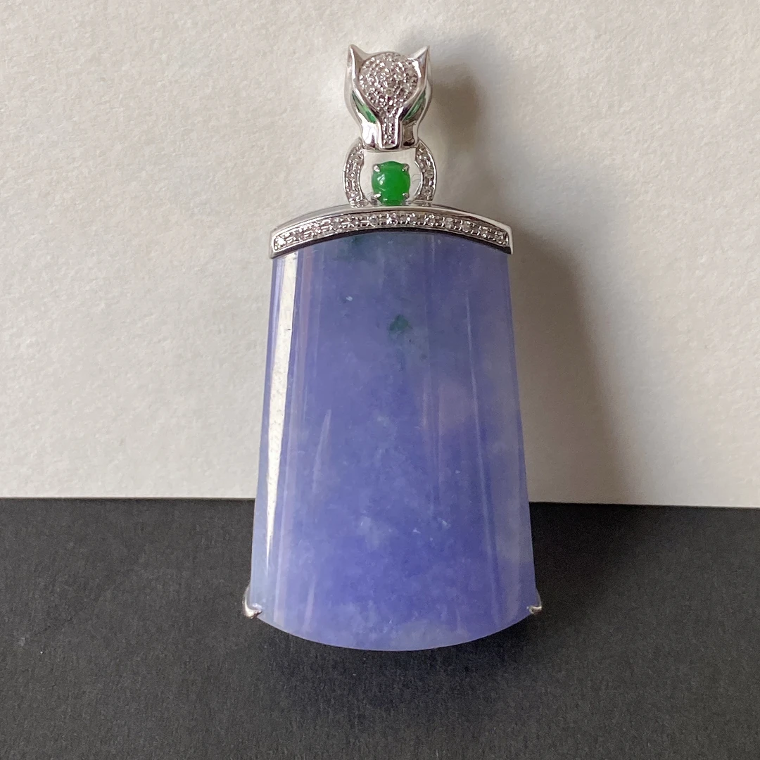 天然缅甸A级翡翠精致高端臻选百搭款紫罗兰无事牌吊坠18k白金镶嵌