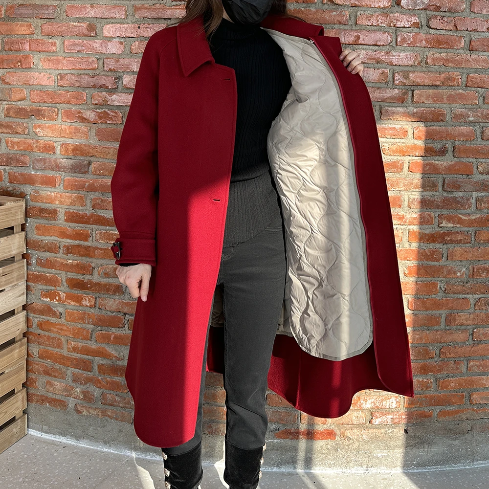 彩搭N642-冬简约女士长款可脱卸内胆羽绒大衣白鸭绒羊毛外套12-25