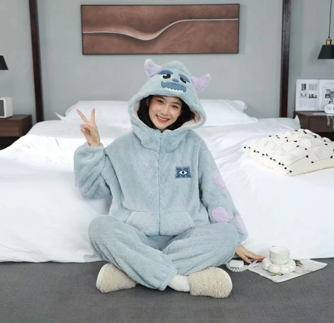 1200克重磅】连帽可爱新款加绒加厚可居家可外穿家居服套装