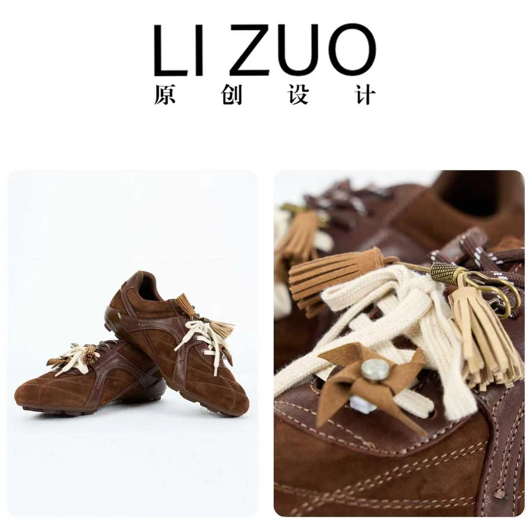 时尚百搭羊京配牛皮圆头流苏平底休闲德训鞋10197