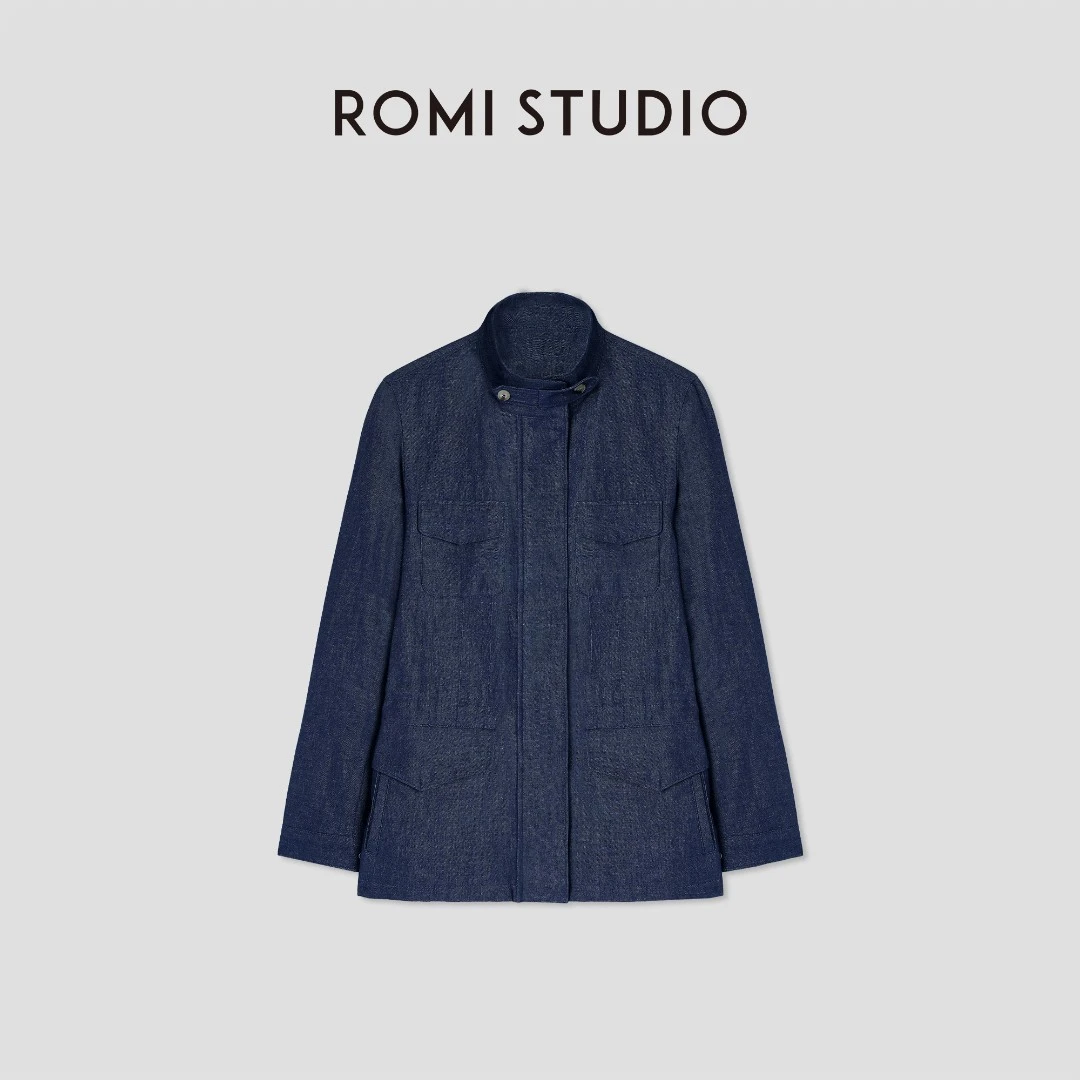 ROMI STUDIO“旅行者”汉麻棉混纺肌理感立领直身收腰外套 431NS049