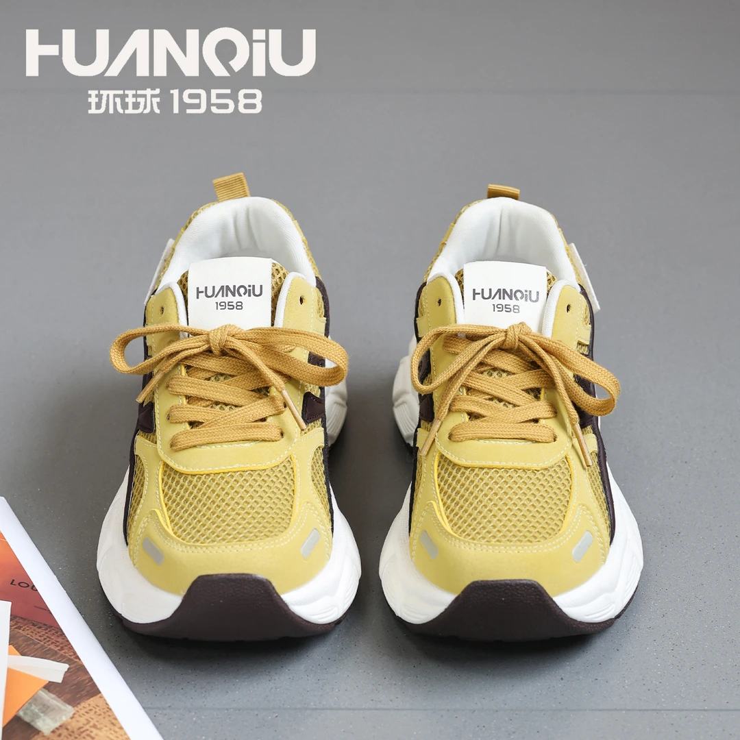 HUANQIU/环球老爹鞋ins2025新款夏季网面透气网红款厚底老爹鞋