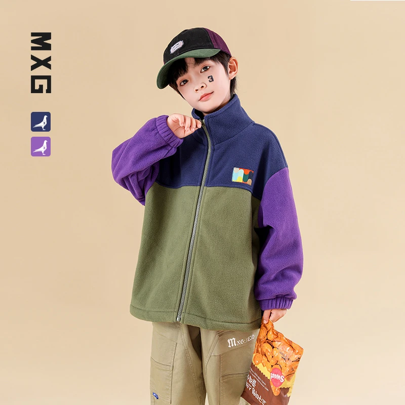 米西果儿童外套秋冬款2024新款男孩加绒摇粒绒秋季春装中大童童装