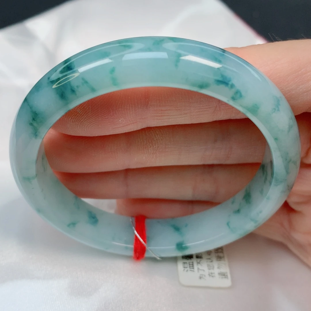 未镶嵌手镯翡翠54.8正圈，满飘蓝花，秀气，强推，08